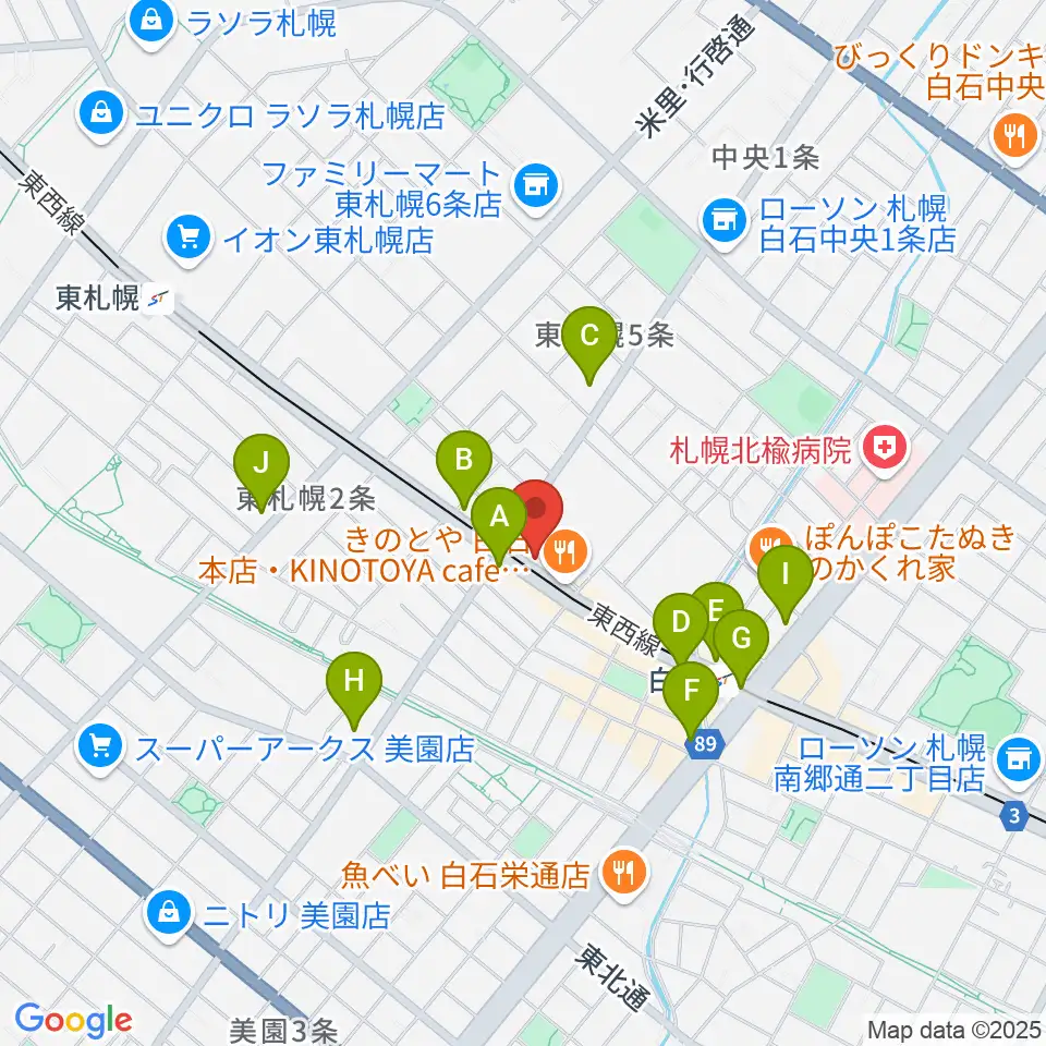 middle C周辺のコンビニエンスストア一覧地図