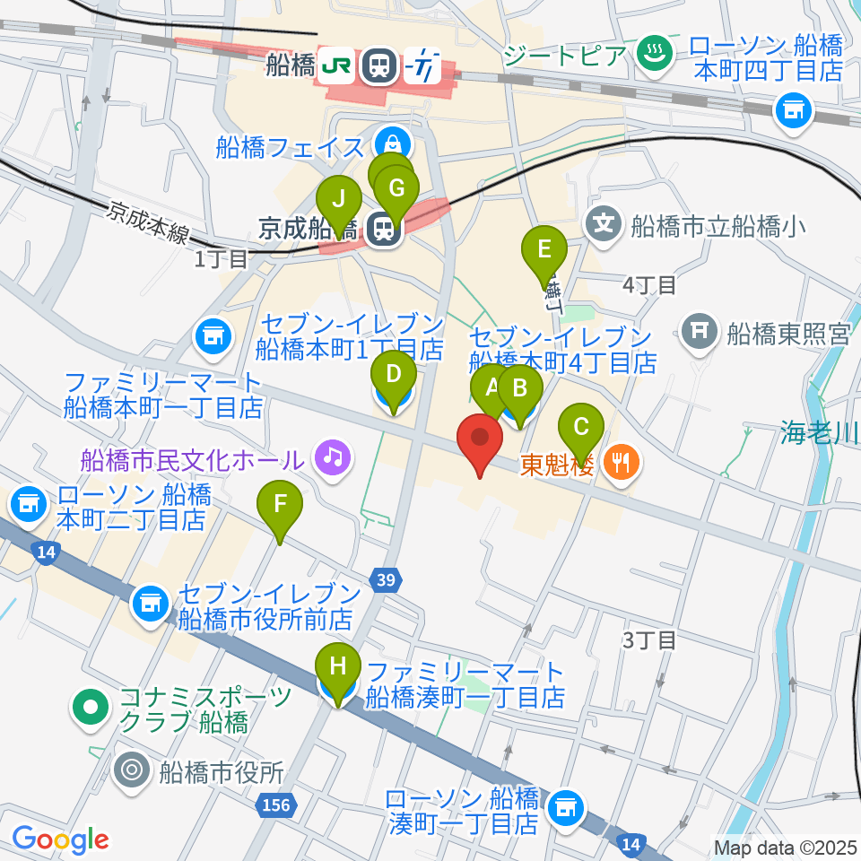 スタジオパックス船橋店周辺のコンビニエンスストア一覧地図