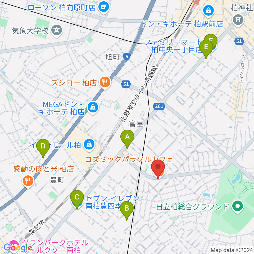 柏デスカマッジ周辺のコンビニエンスストア一覧地図