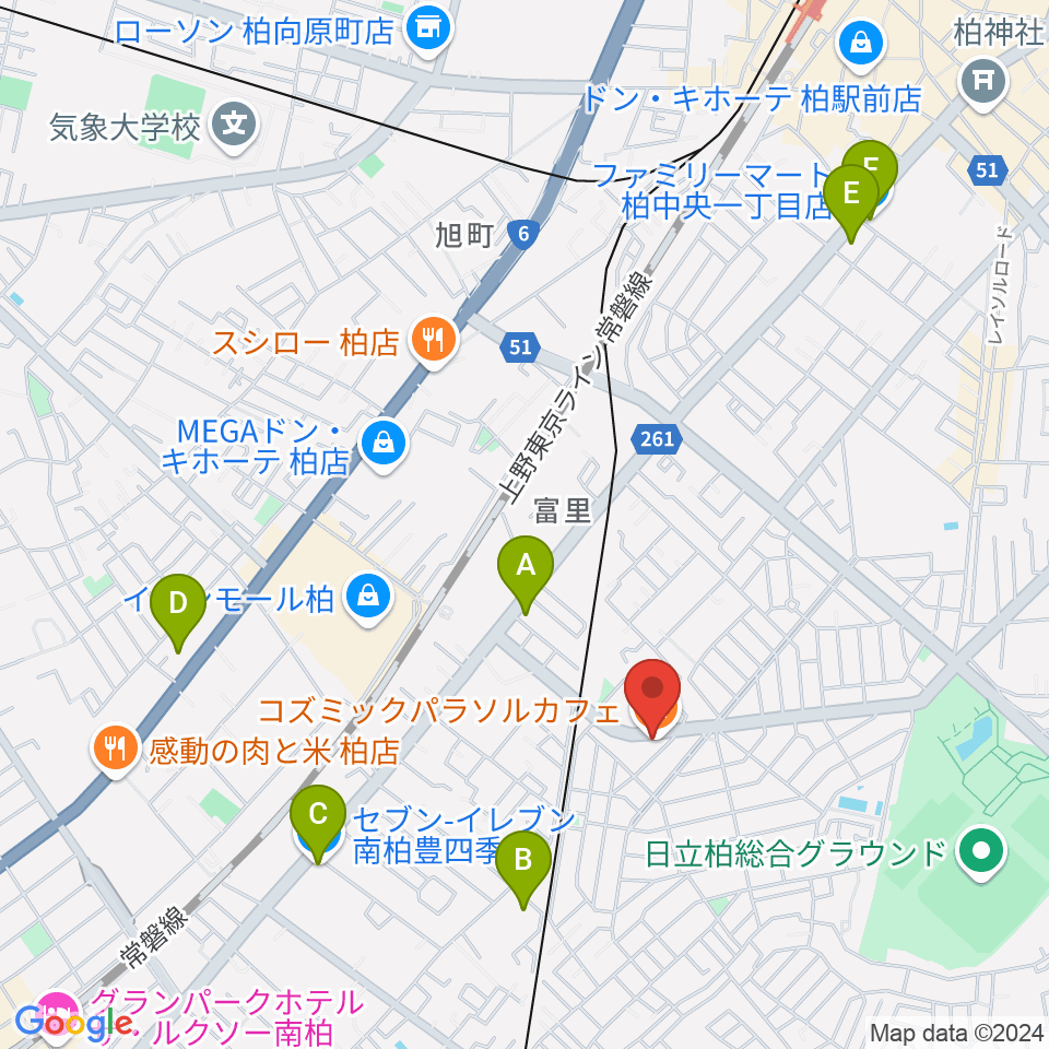 柏デスカマッジ周辺のコンビニエンスストア一覧地図