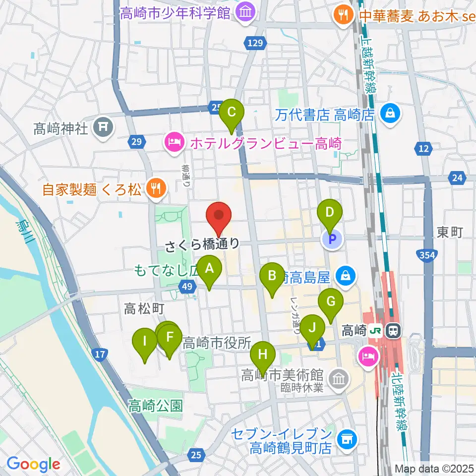 高崎ジャマーズ周辺のコンビニエンスストア一覧地図
