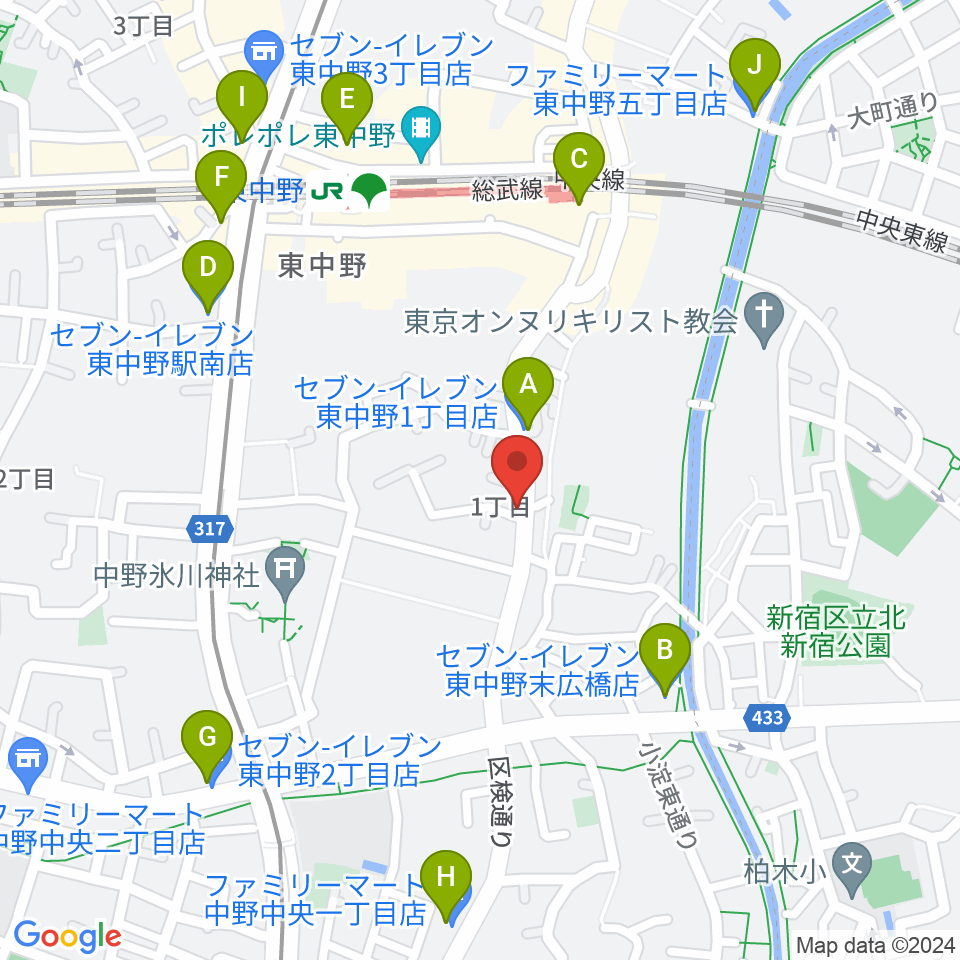 LD&K 東中野スタジオ周辺のコンビニエンスストア一覧地図