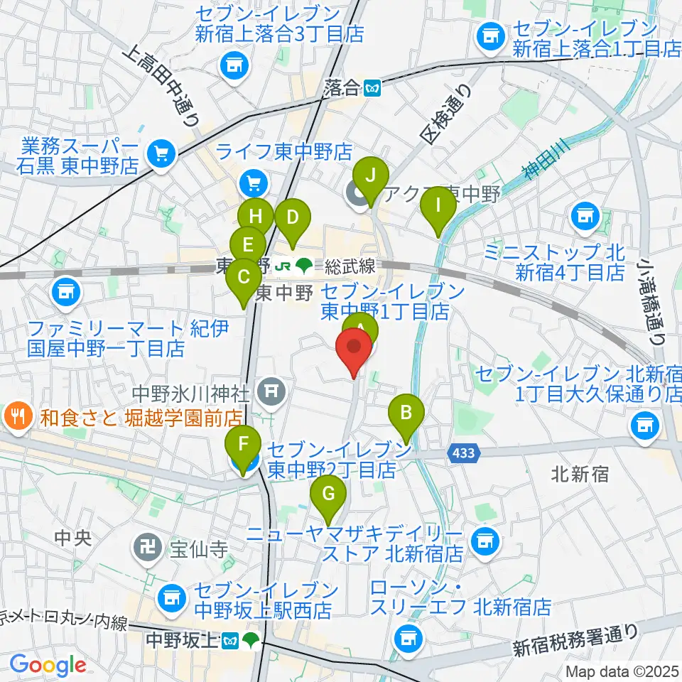 LD&K 東中野スタジオ周辺のコンビニエンスストア一覧地図