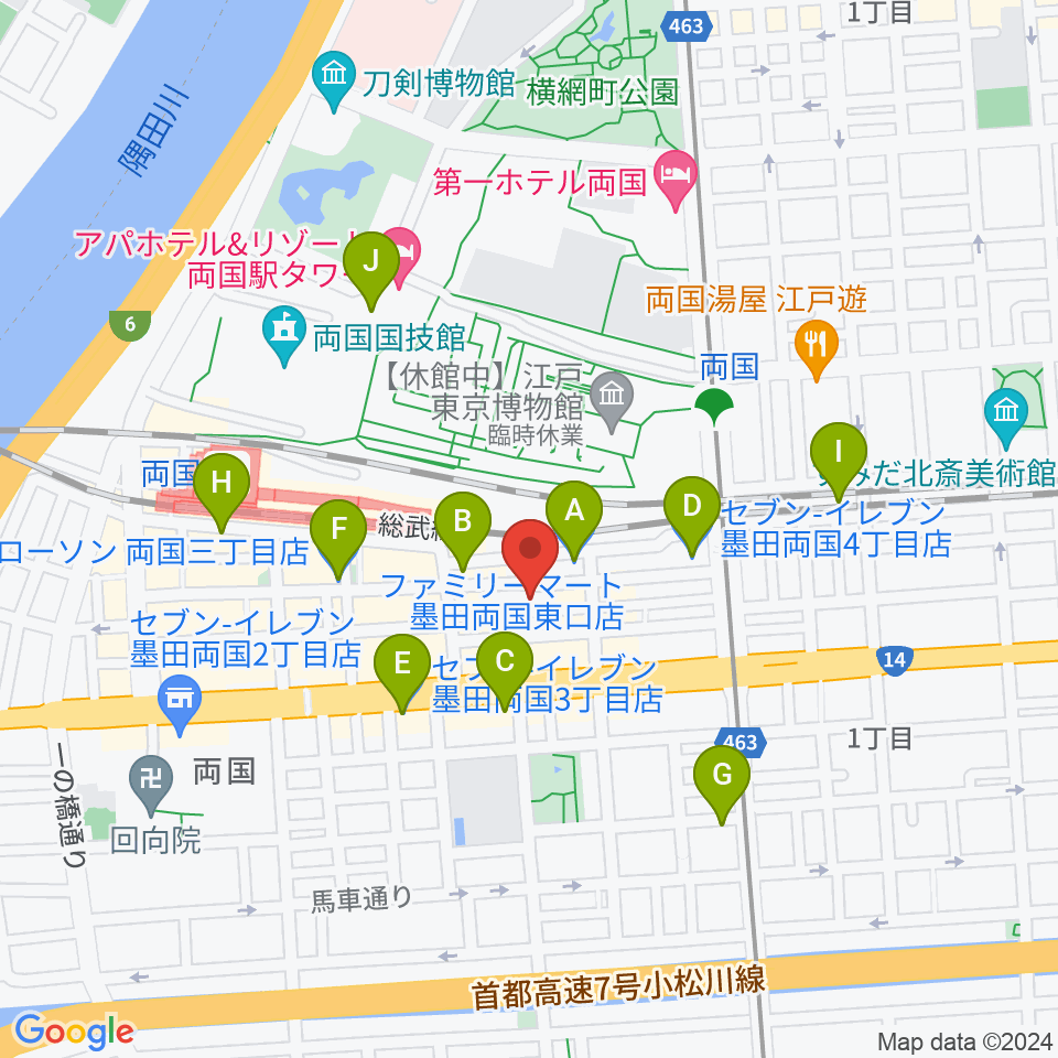 両国SUNRIZE周辺のコンビニエンスストア一覧地図