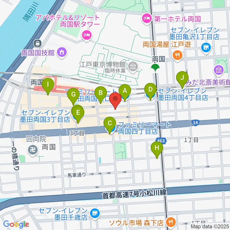 両国SUNRIZE周辺のコンビニエンスストア一覧地図