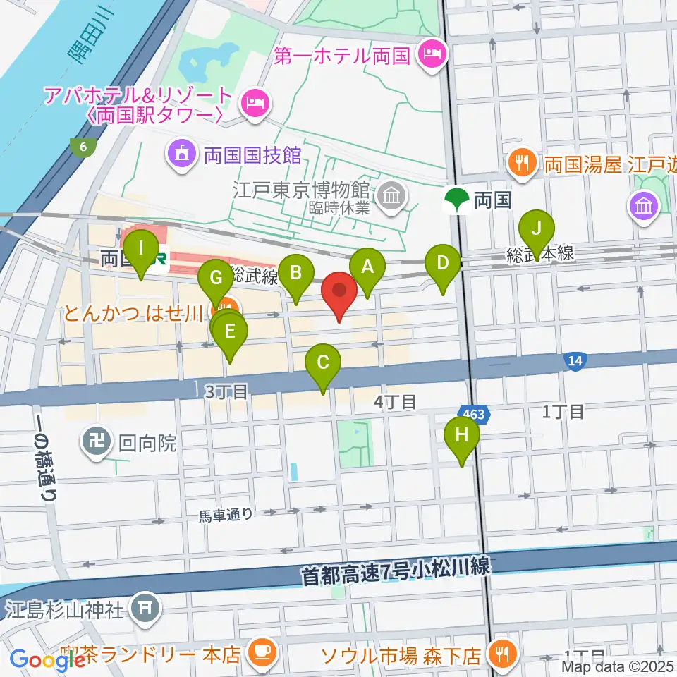 両国SUNRIZE周辺のコンビニエンスストア一覧地図
