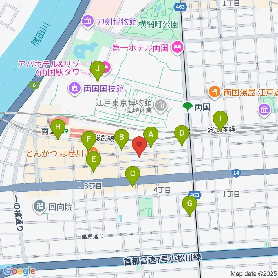 両国SUNRIZE周辺のコンビニエンスストア一覧地図