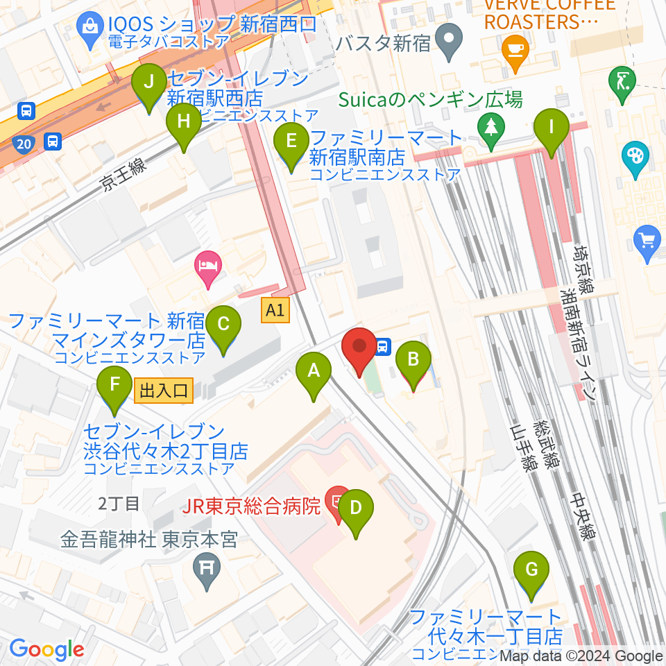 T.G.P.ドラムスクール新宿校周辺のコンビニエンスストア一覧地図