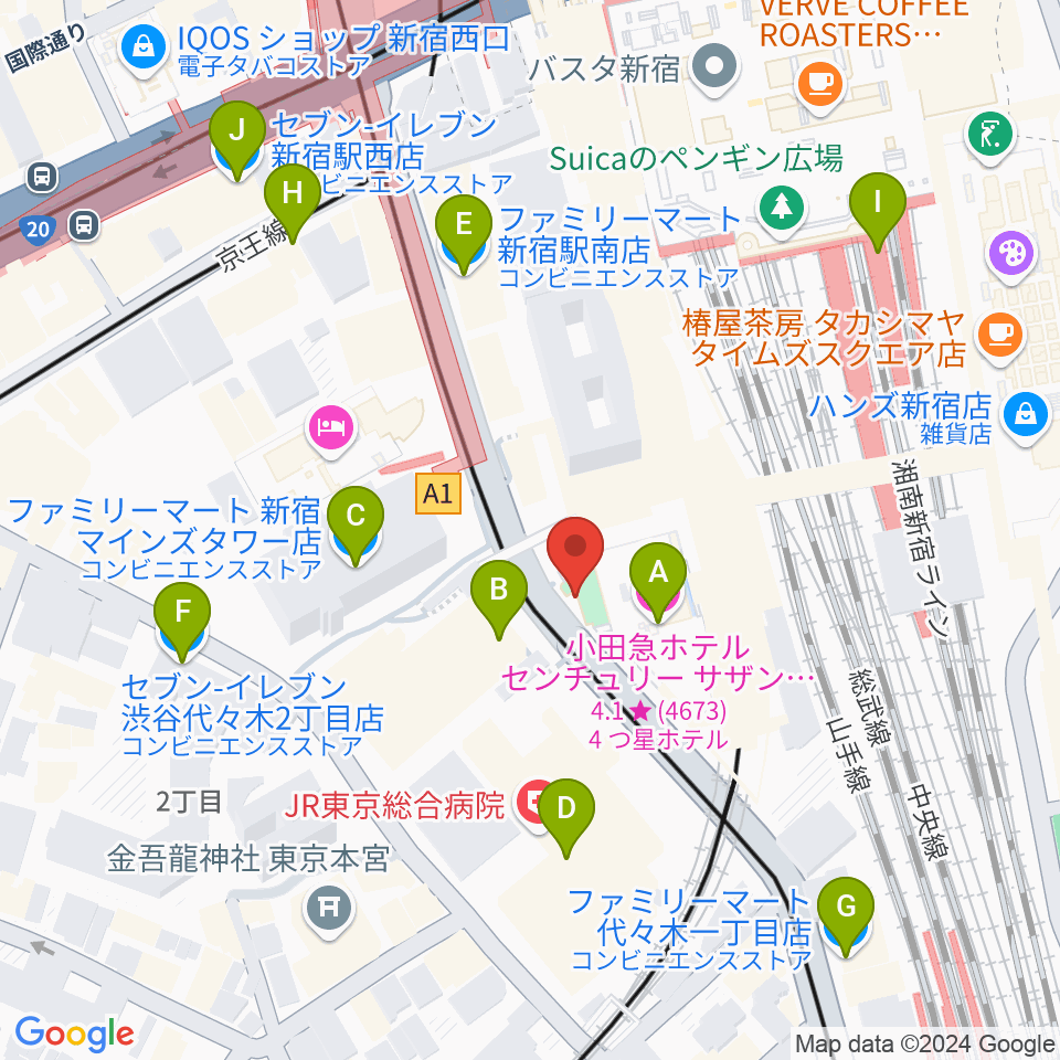 T.G.P.ドラムスクール新宿校周辺のコンビニエンスストア一覧地図