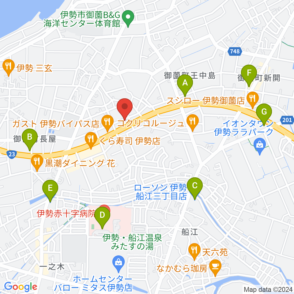 村井楽器伊勢店周辺のコンビニエンスストア一覧地図