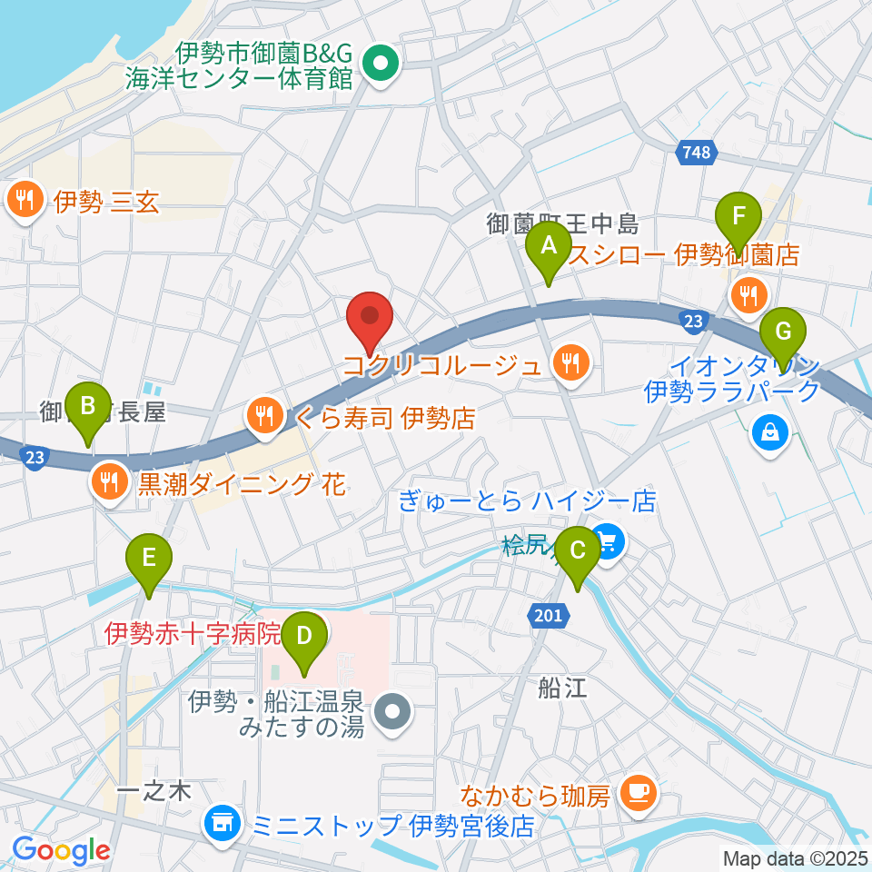 村井楽器伊勢店周辺のコンビニエンスストア一覧地図