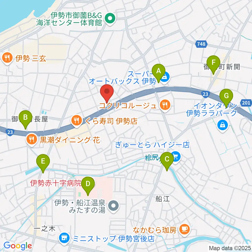 村井楽器伊勢店周辺のコンビニエンスストア一覧地図