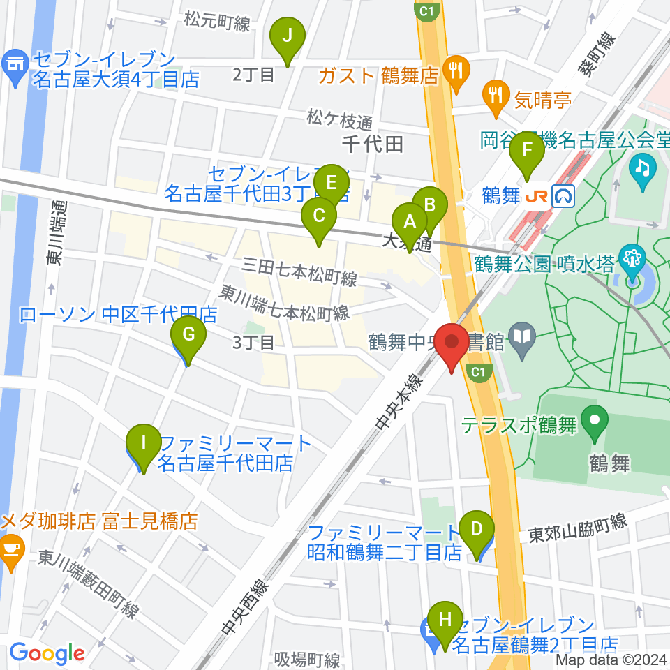 カノンミュージックスクール周辺のコンビニエンスストア一覧地図