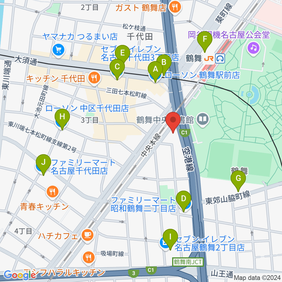 カノンミュージックスクール周辺のコンビニエンスストア一覧地図