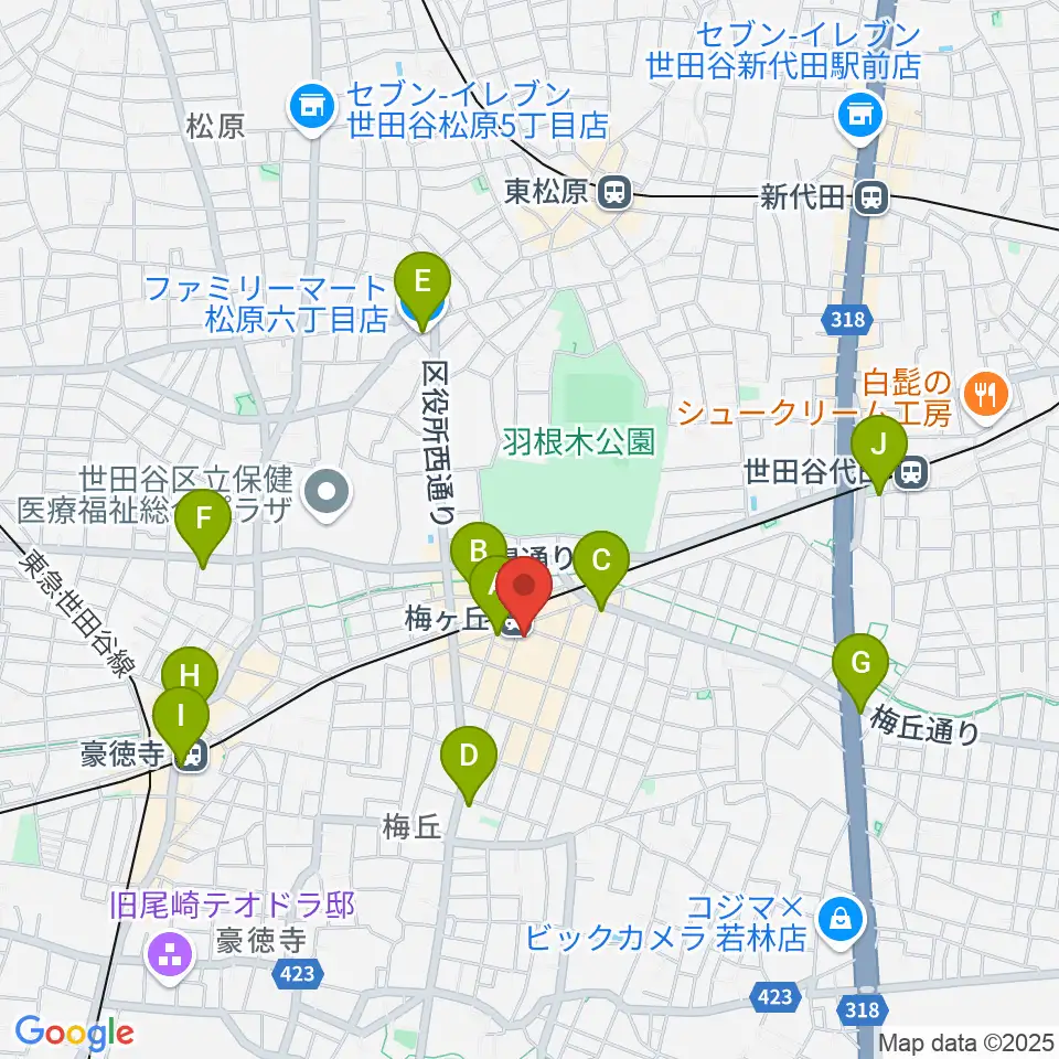 Rinky Dink Studio梅ヶ丘周辺のコンビニエンスストア一覧地図