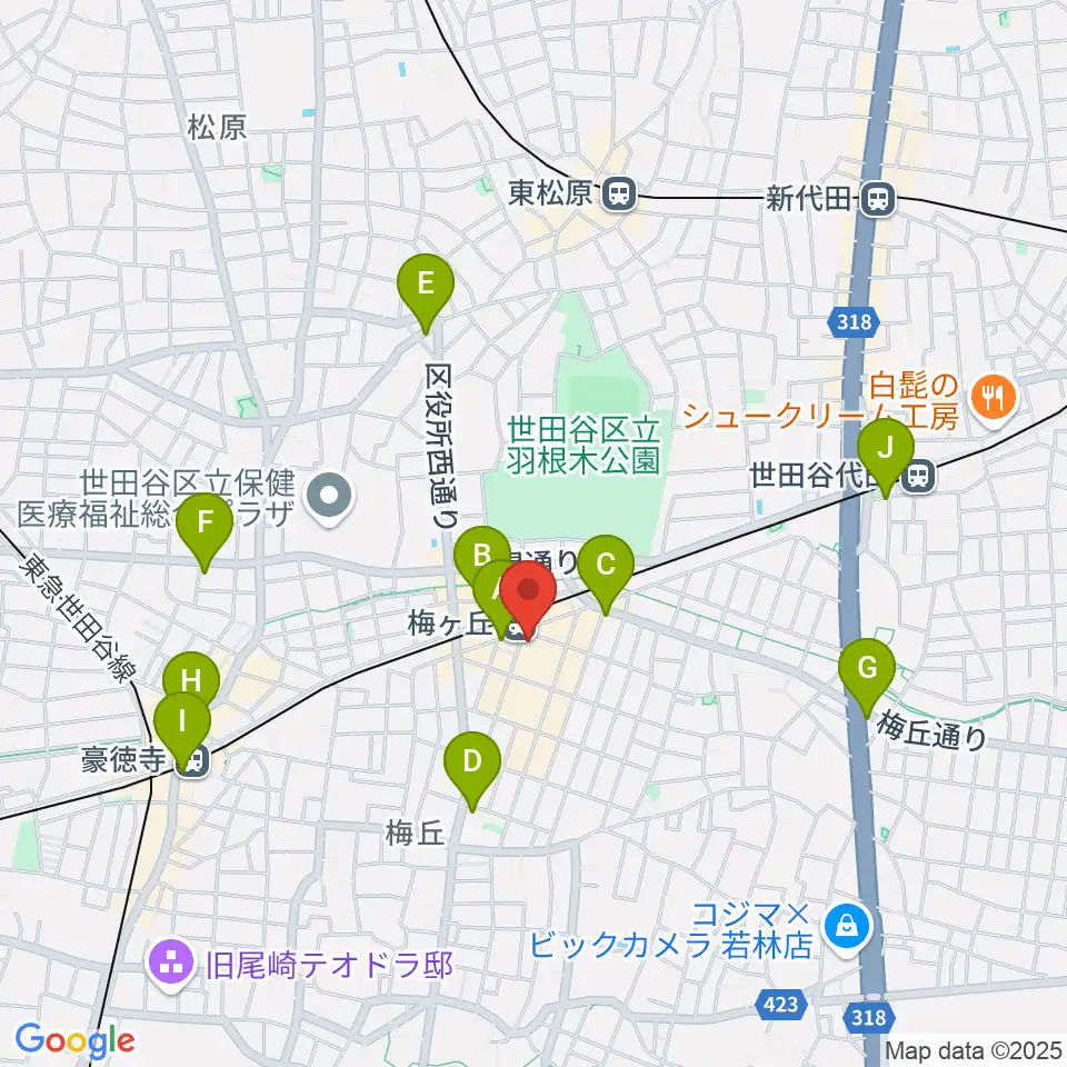 Rinky Dink Studio梅ヶ丘周辺のコンビニエンスストア一覧地図