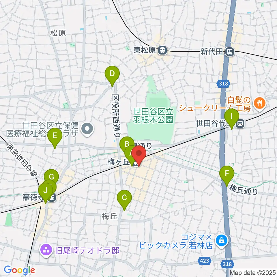 Rinky Dink Studio梅ヶ丘周辺のコンビニエンスストア一覧地図