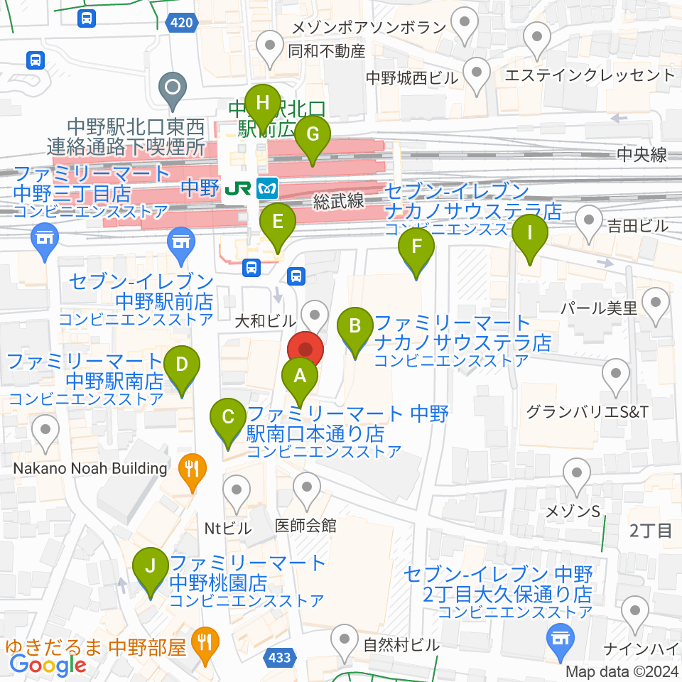 リンキィディンクスタジオ中野周辺のコンビニエンスストア一覧地図