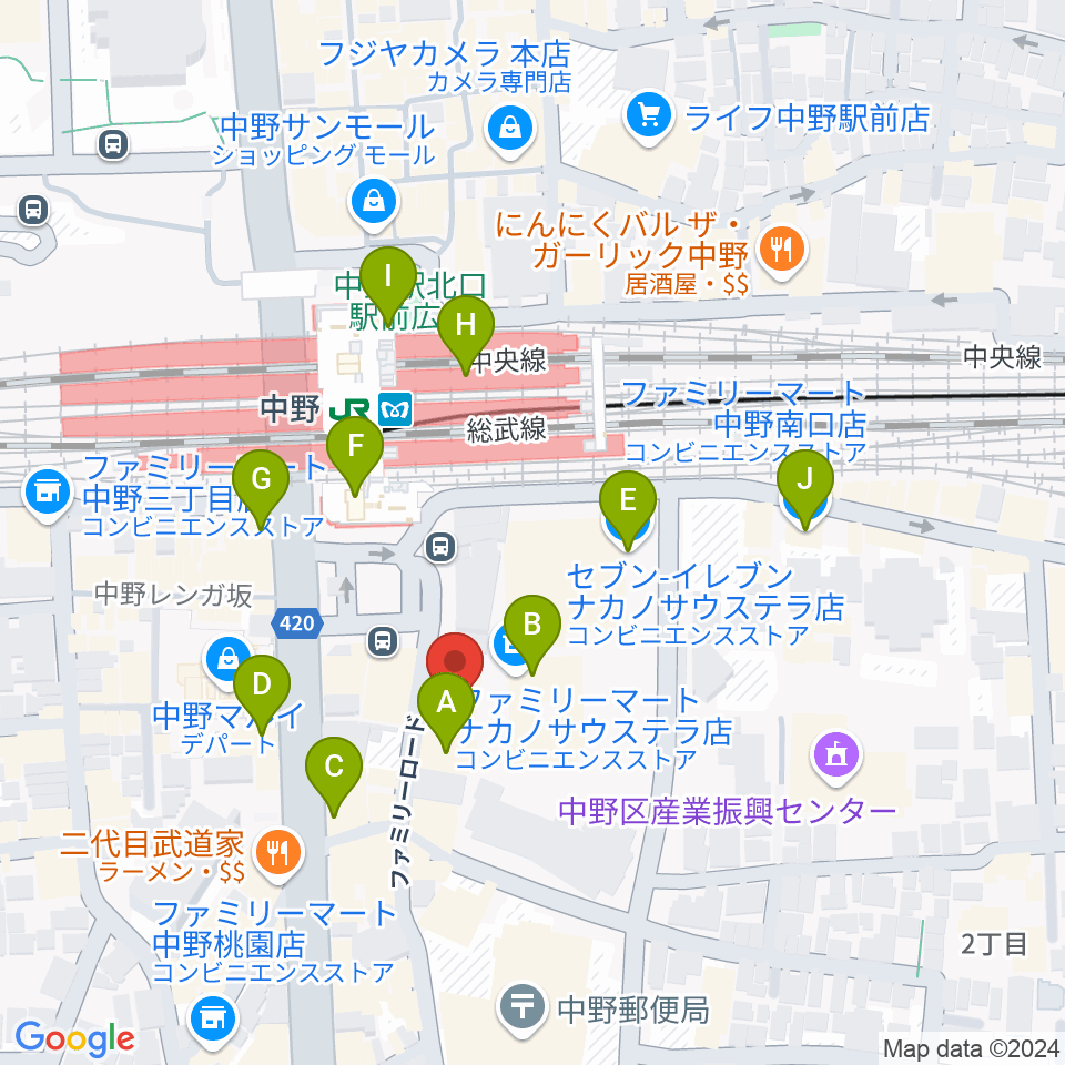 リンキィディンクスタジオ中野周辺のコンビニエンスストア一覧地図