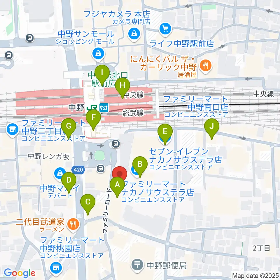 リンキィディンクスタジオ中野周辺のコンビニエンスストア一覧地図