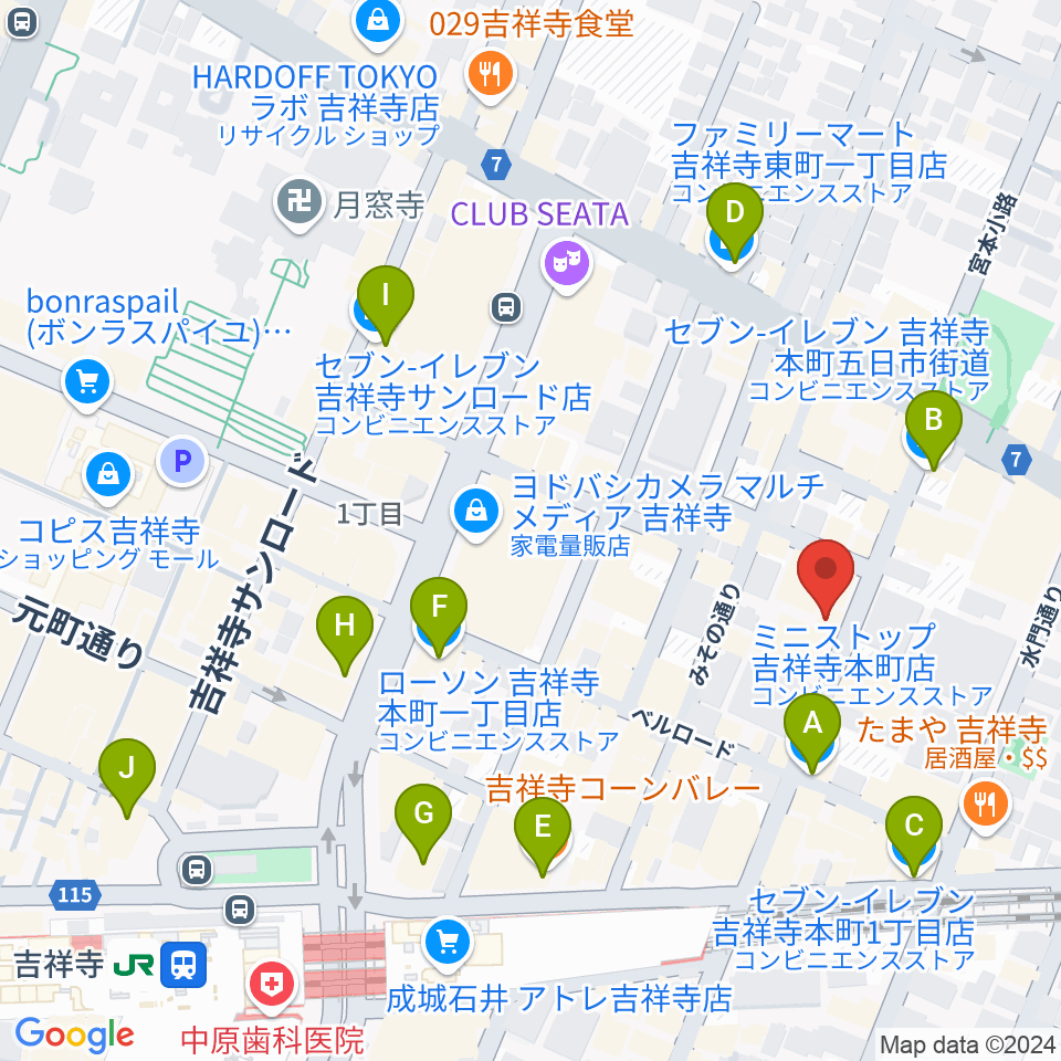 Rinky Dink Studio 吉祥寺WARP周辺のコンビニエンスストア一覧地図