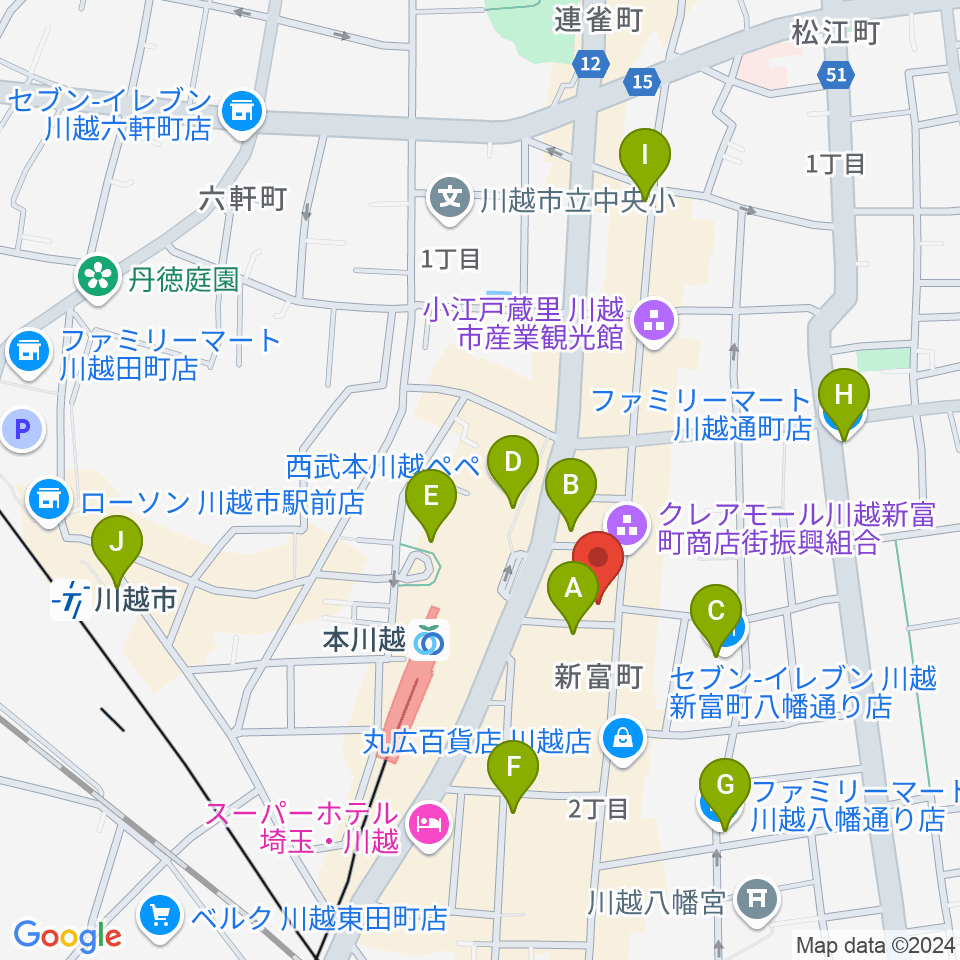 リンキィディンク川越i.M.O周辺のコンビニエンスストア一覧地図