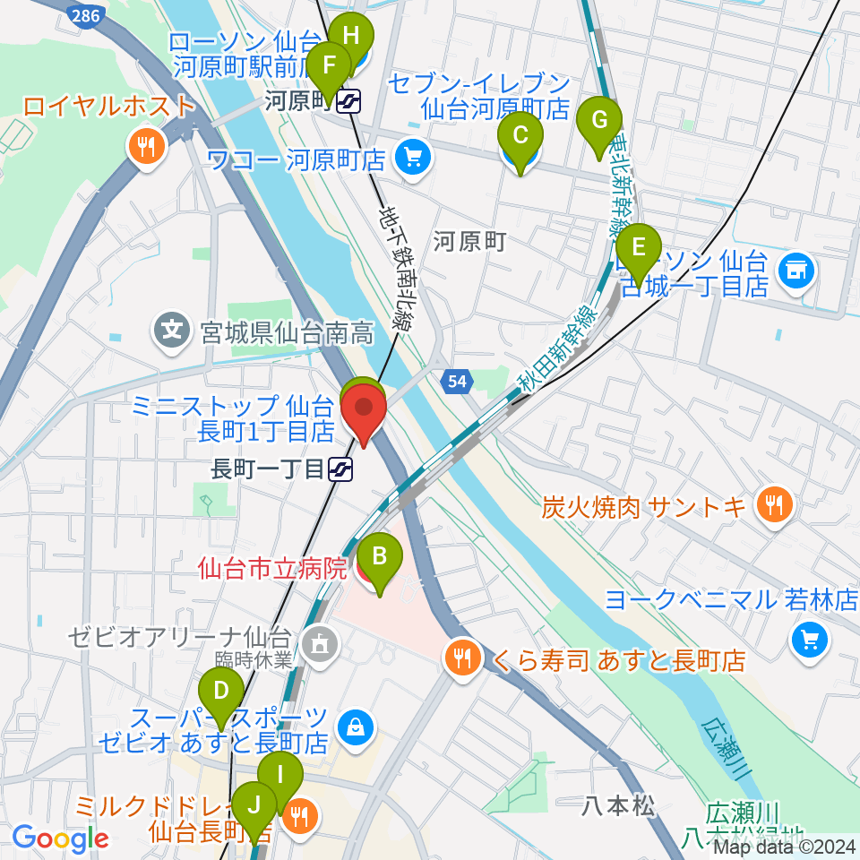 長町リプル周辺のコンビニエンスストア一覧地図