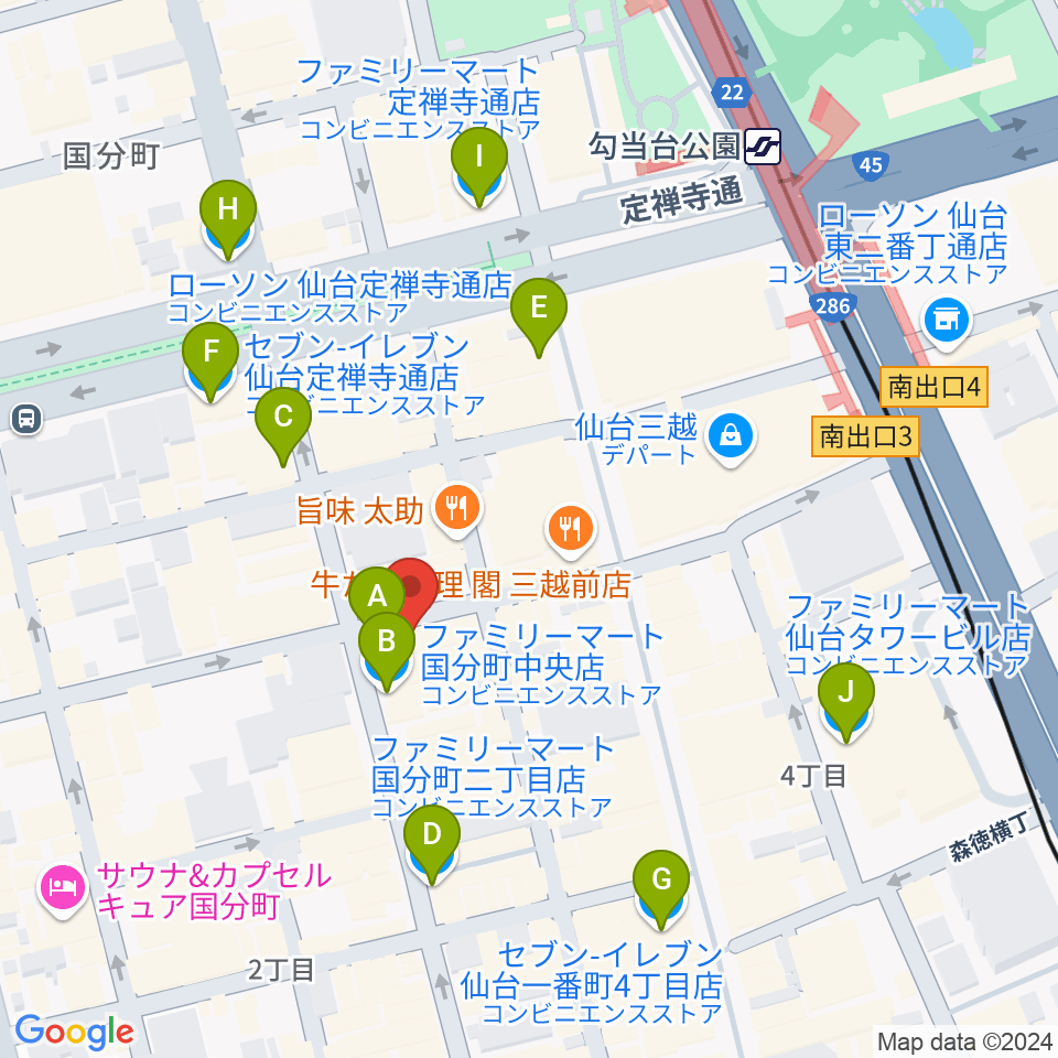 仙台ケントス周辺のコンビニエンスストア一覧地図