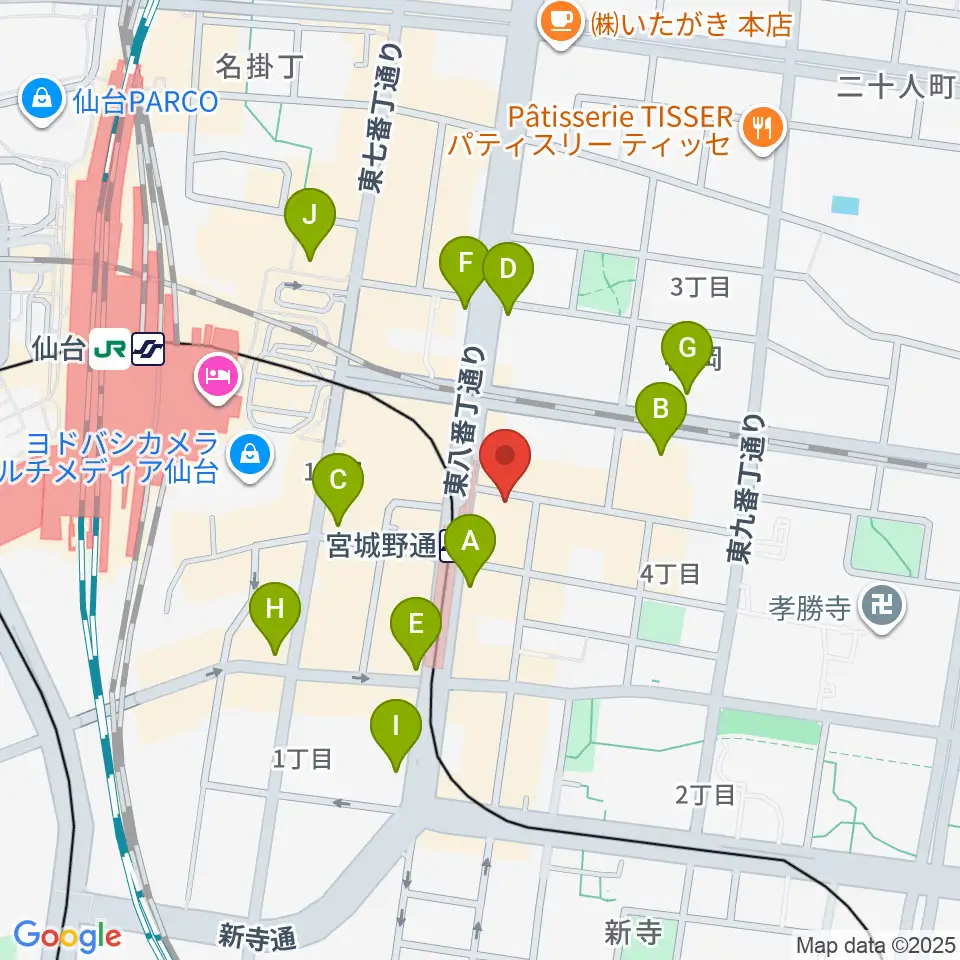 仙台フライングサン周辺のコンビニエンスストア一覧地図