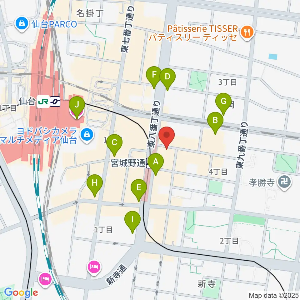 仙台フライングサン周辺のコンビニエンスストア一覧地図