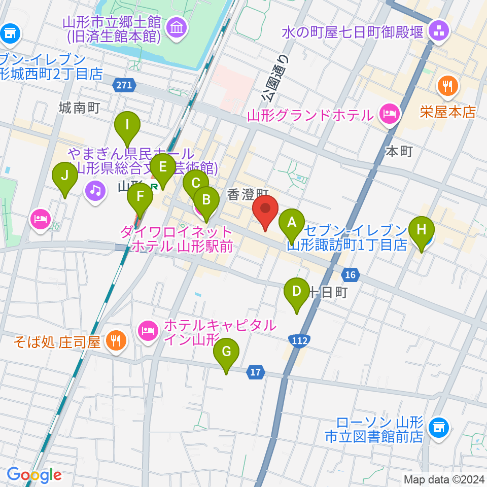 山形サンディニスタ周辺のコンビニエンスストア一覧地図