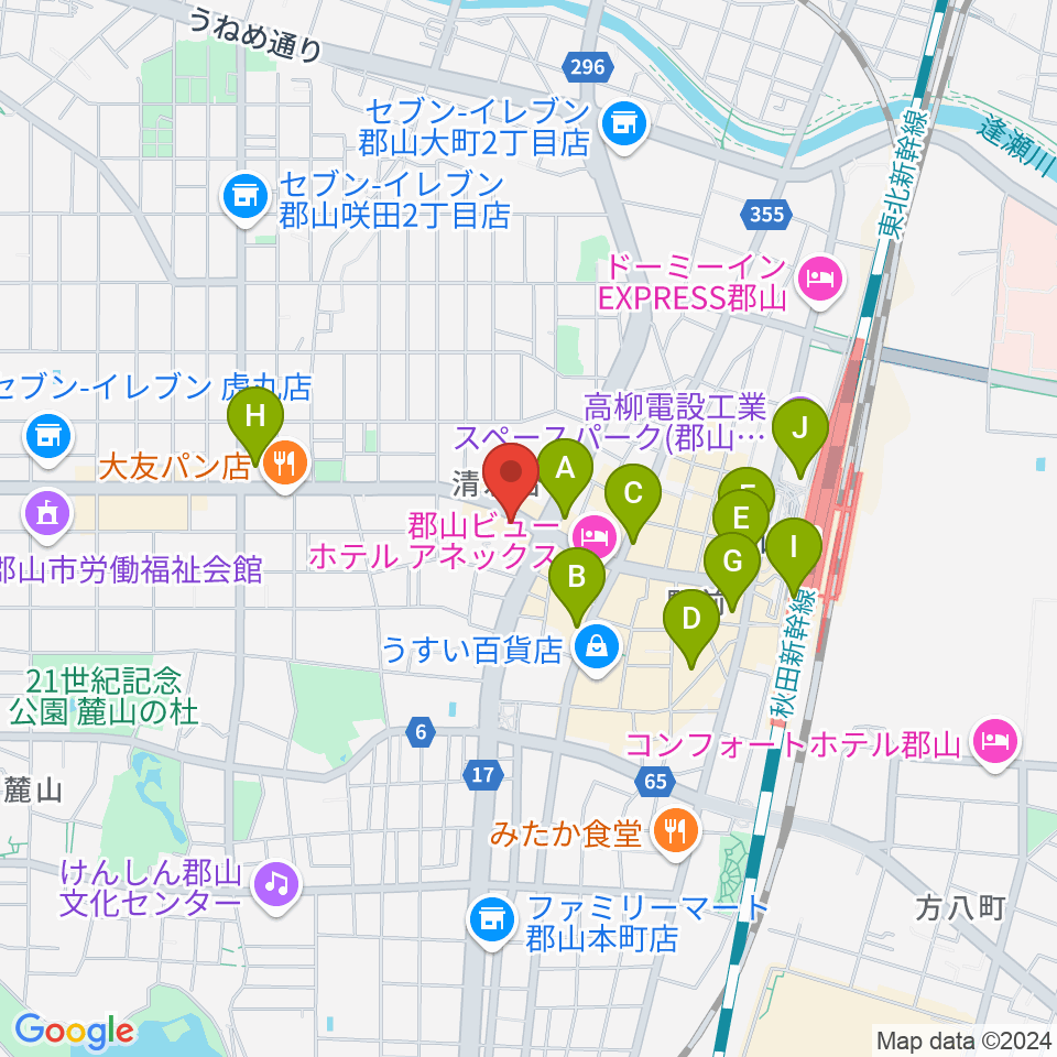 郡山ヒップショット周辺のコンビニエンスストア一覧地図