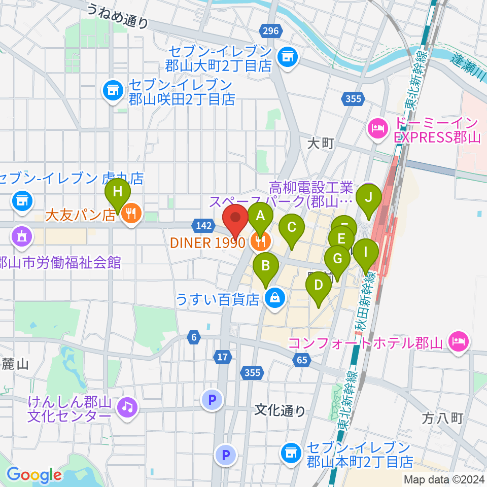 郡山ヒップショット周辺のコンビニエンスストア一覧地図