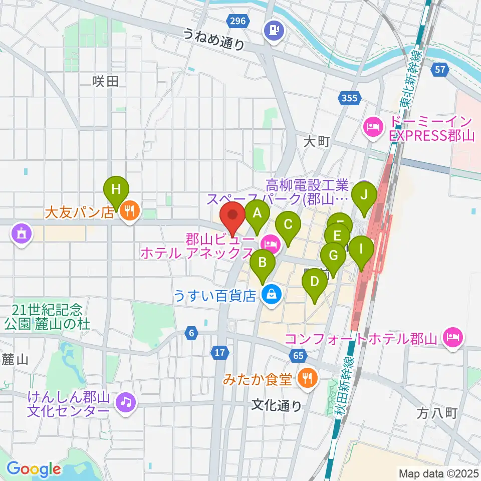 郡山ヒップショット周辺のコンビニエンスストア一覧地図
