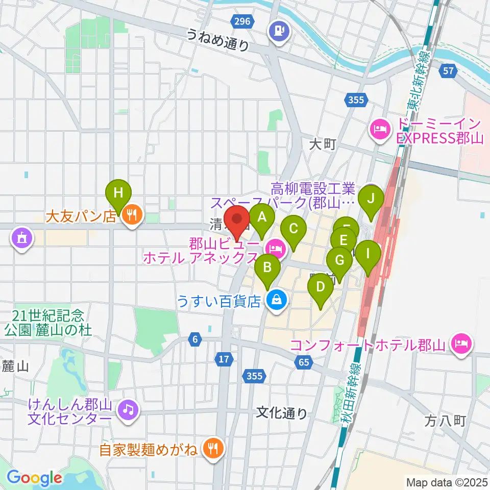 郡山ヒップショット周辺のコンビニエンスストア一覧地図