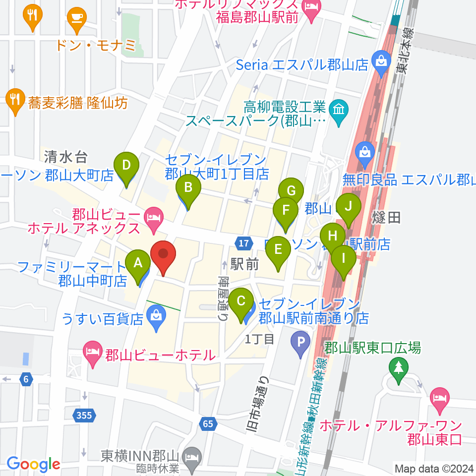 郡山PEAK ACTION周辺のコンビニエンスストア一覧地図