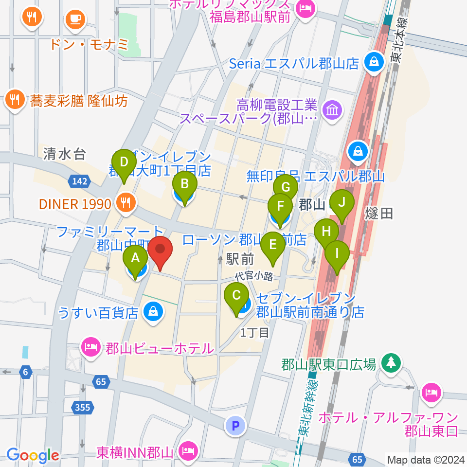 郡山PEAK ACTION周辺のコンビニエンスストア一覧地図