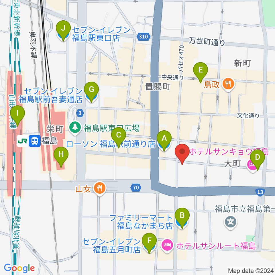 福島 CLUB NEO周辺のコンビニエンスストア一覧地図