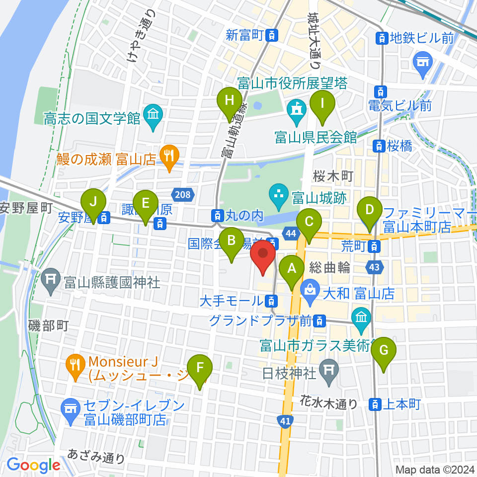 富山市民プラザ周辺のコンビニエンスストア一覧地図