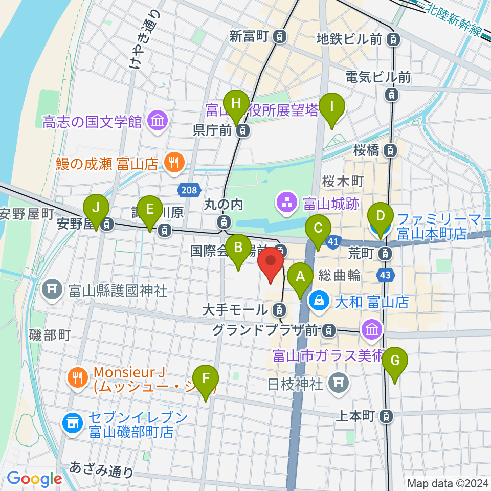 富山市民プラザ周辺のコンビニエンスストア一覧地図