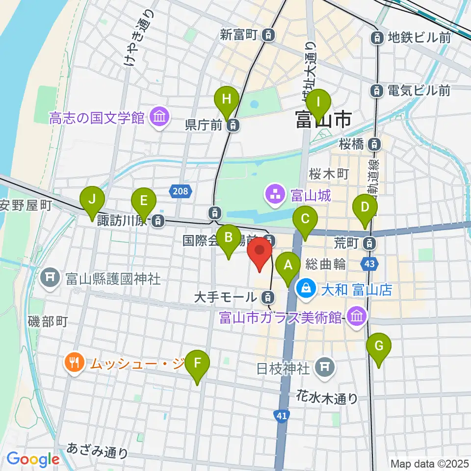富山市民プラザ周辺のコンビニエンスストア一覧地図