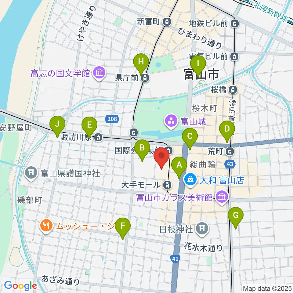 富山市民プラザ周辺のコンビニエンスストア一覧地図