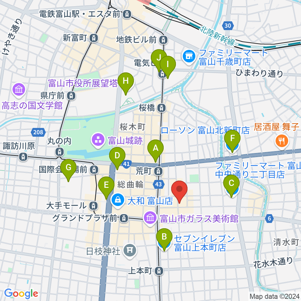 富山サマーナイト周辺のコンビニエンスストア一覧地図