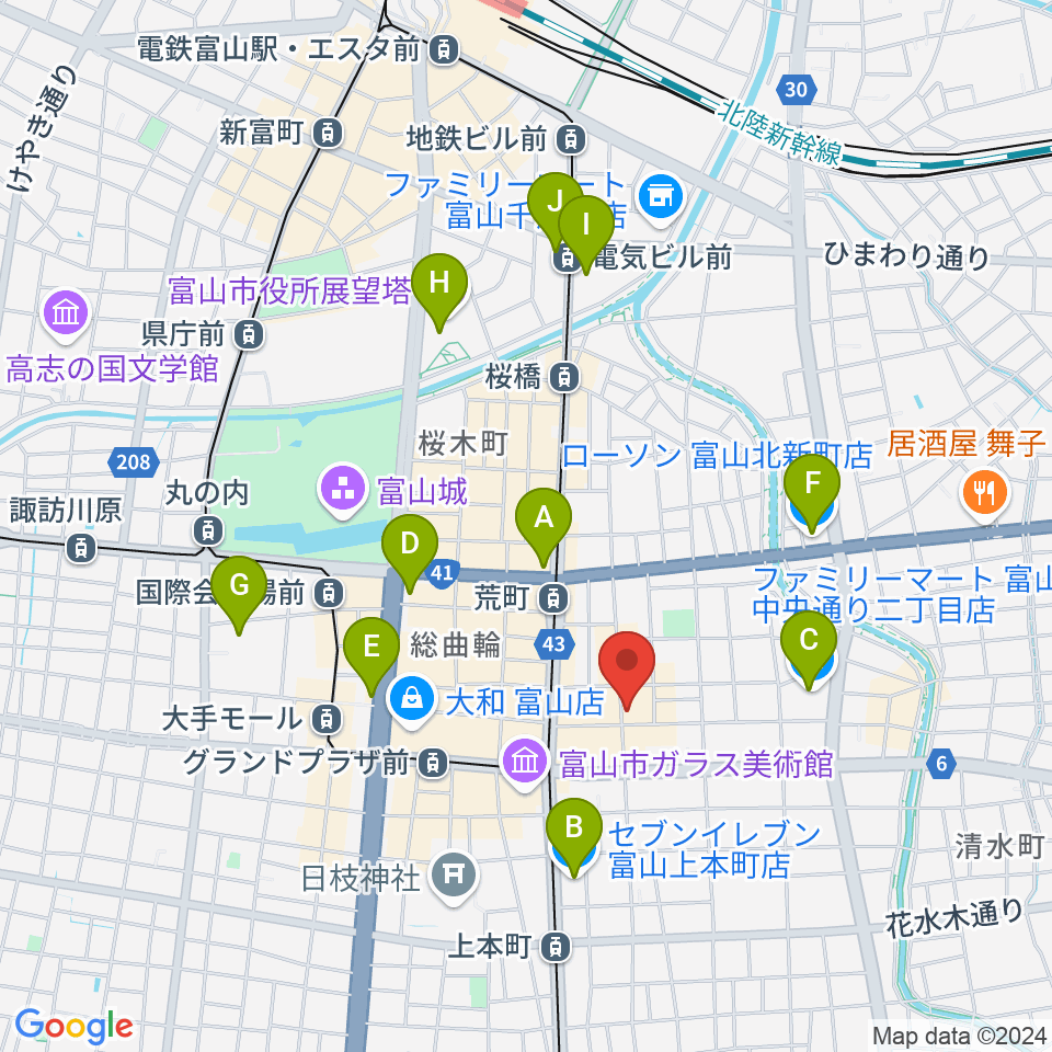 富山サマーナイト周辺のコンビニエンスストア一覧地図