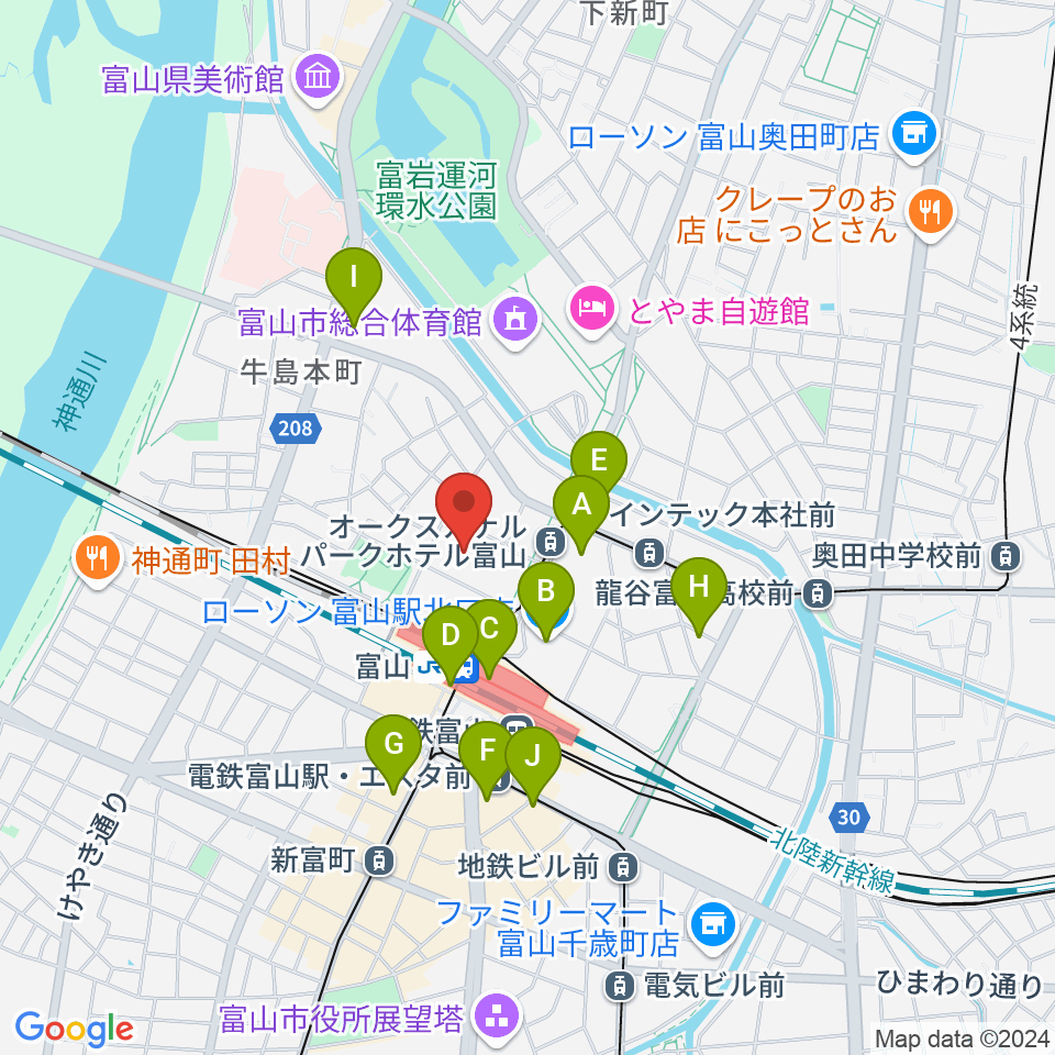 オーバード・ホール周辺のコンビニエンスストア一覧地図