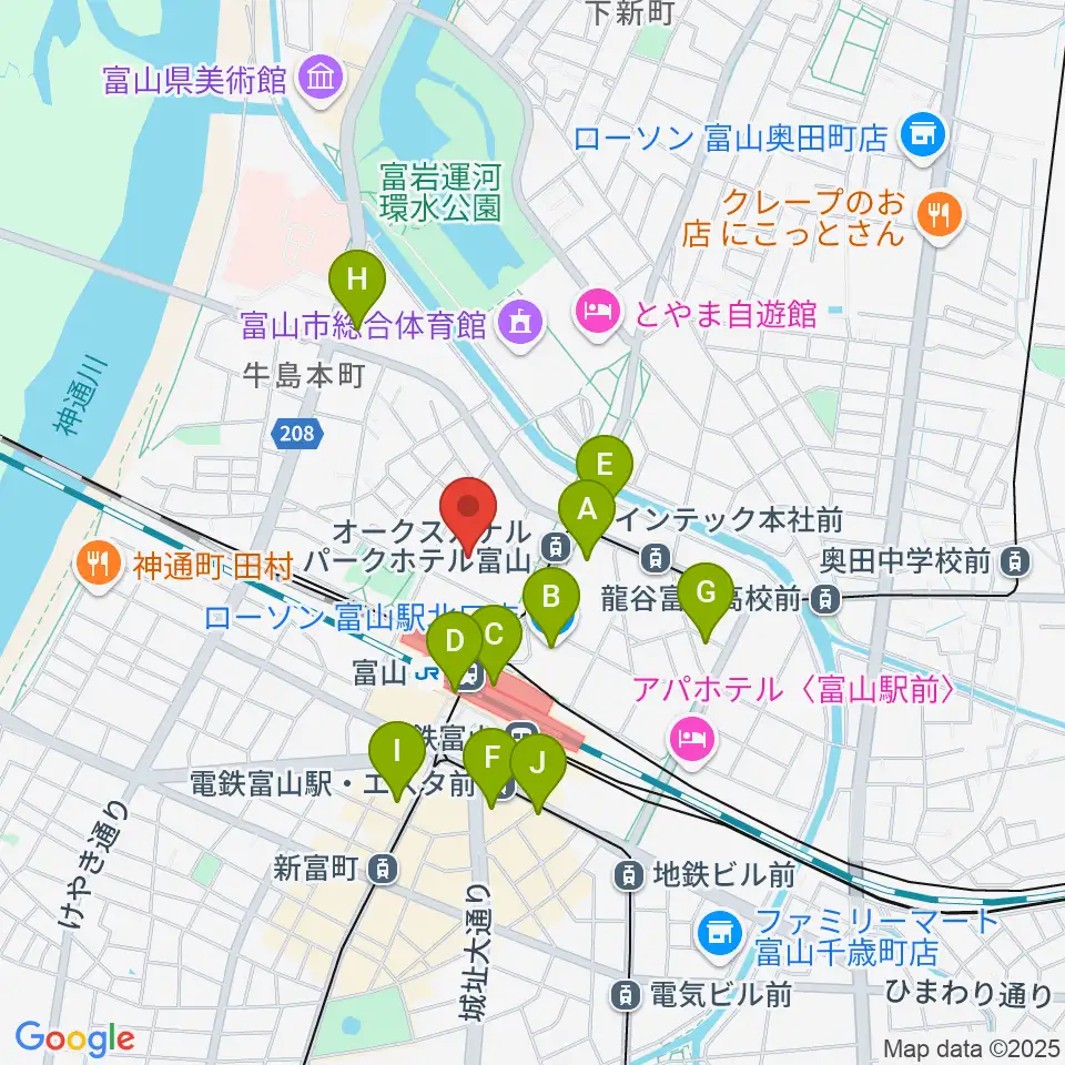 オーバード・ホール周辺のコンビニエンスストア一覧地図