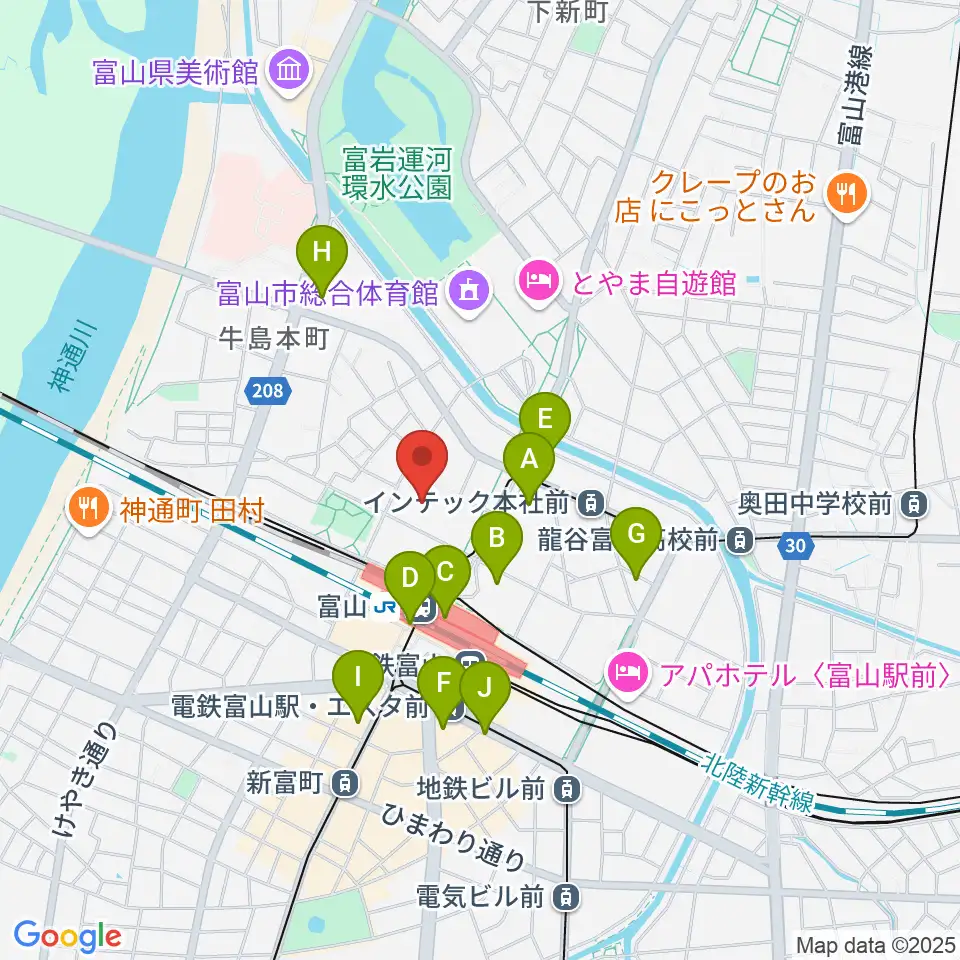 オーバード・ホール周辺のコンビニエンスストア一覧地図