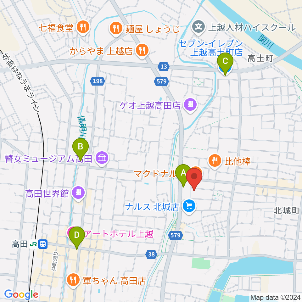 上越EARTH周辺のコンビニエンスストア一覧地図