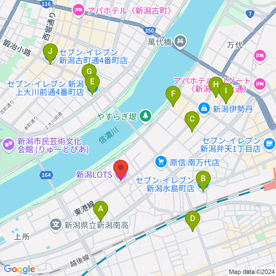 新潟LOTS周辺のコンビニエンスストア一覧地図