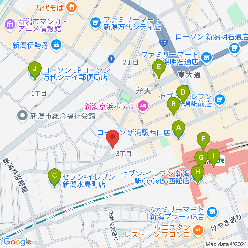 新潟CLUB RIVERST周辺のコンビニエンスストア一覧地図